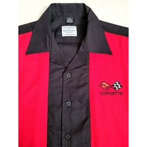 EUC David Carey Originals Corvette Red Black Racing Mechanic Camp Shirt,  M